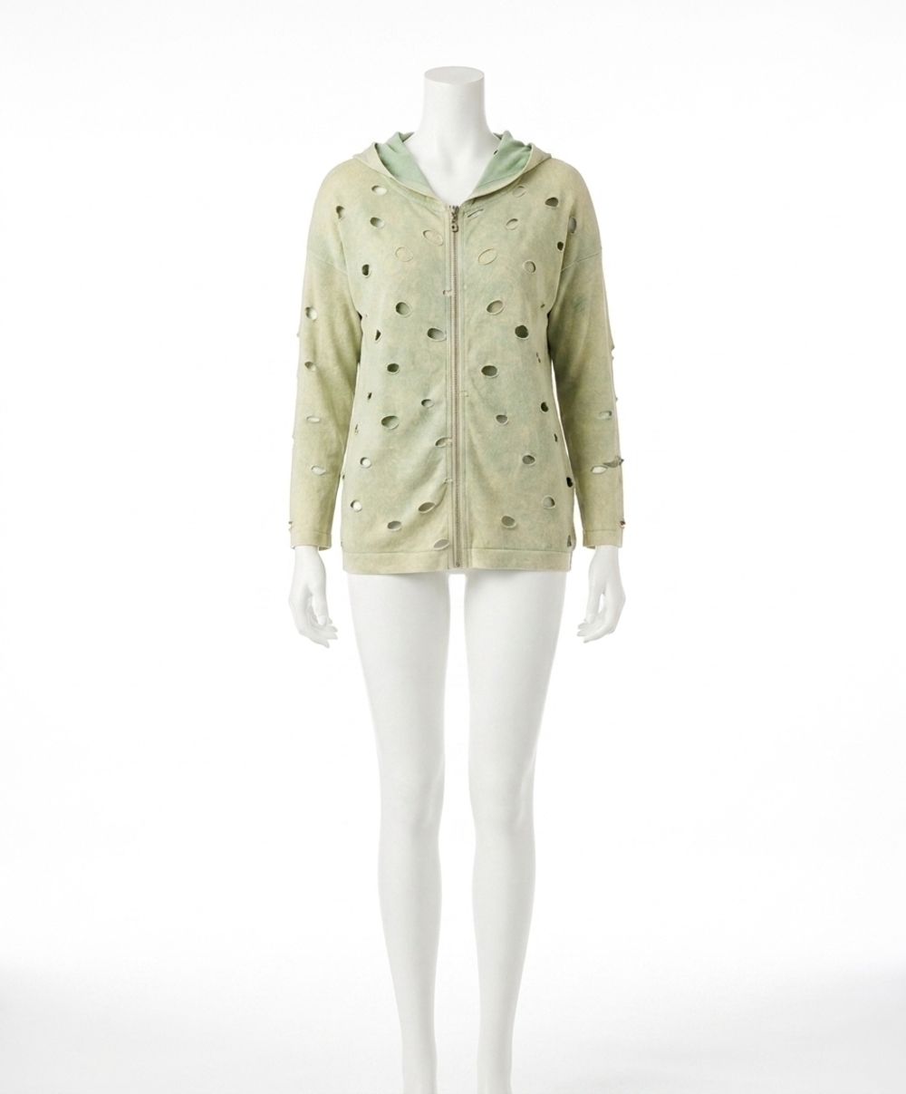 NEW ANGEL APPAREL cutwork zip hoodie in pine